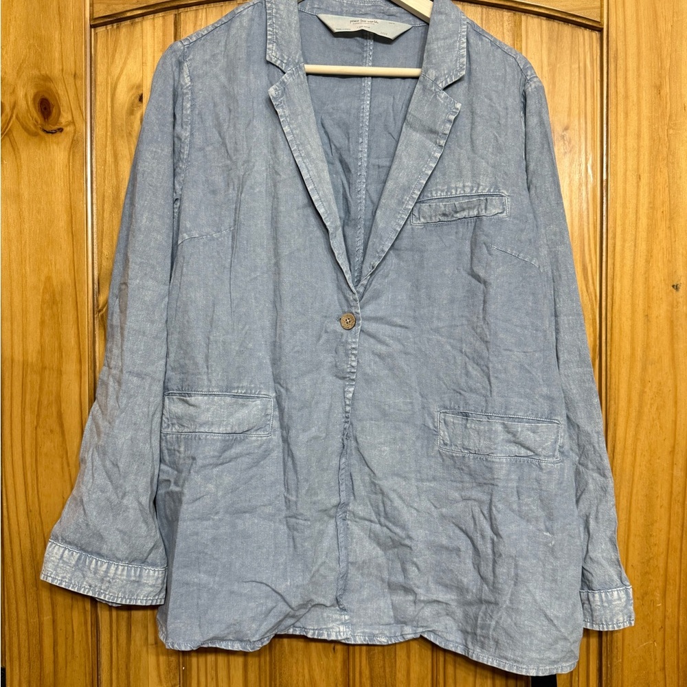 Peace Love World Light Blue Denim Casual Blazer